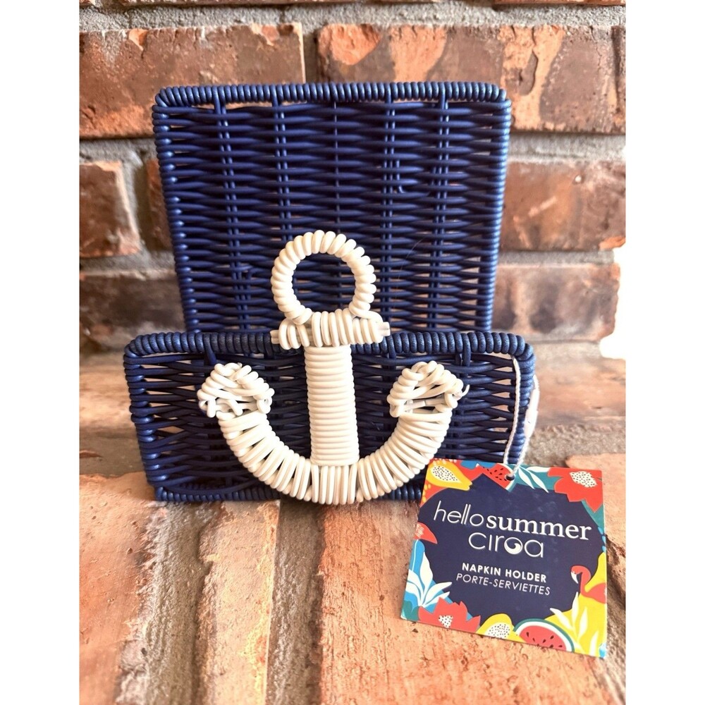 Ciroa‎ Coastal Napkin Holder Resin Wicker Anchor Blue Beach Nautical Beach Decor